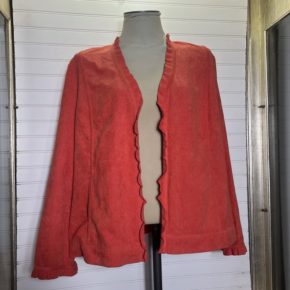 New Chico's Crinkle Luxe Rudy Ruffle Crinkle Jacket Women's 3 Tangerine Dream